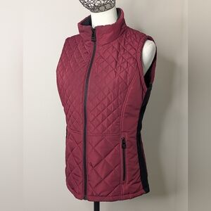 Andrew Marc Quilted Vest Women Size S wine Red Full Zip Fall Winter Outdoor